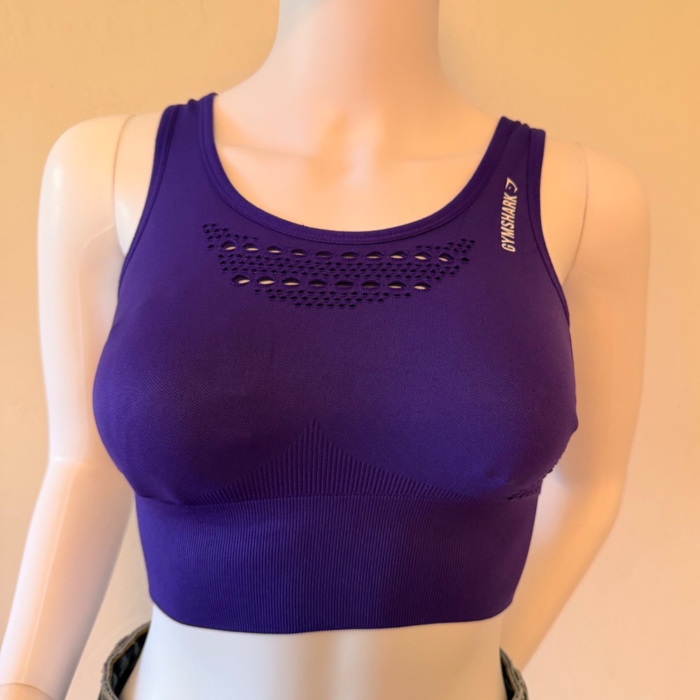Gymshark Energy+ Women's Seamless Sports Bra Purple‎ Eyelet  Workout Top Size XS
